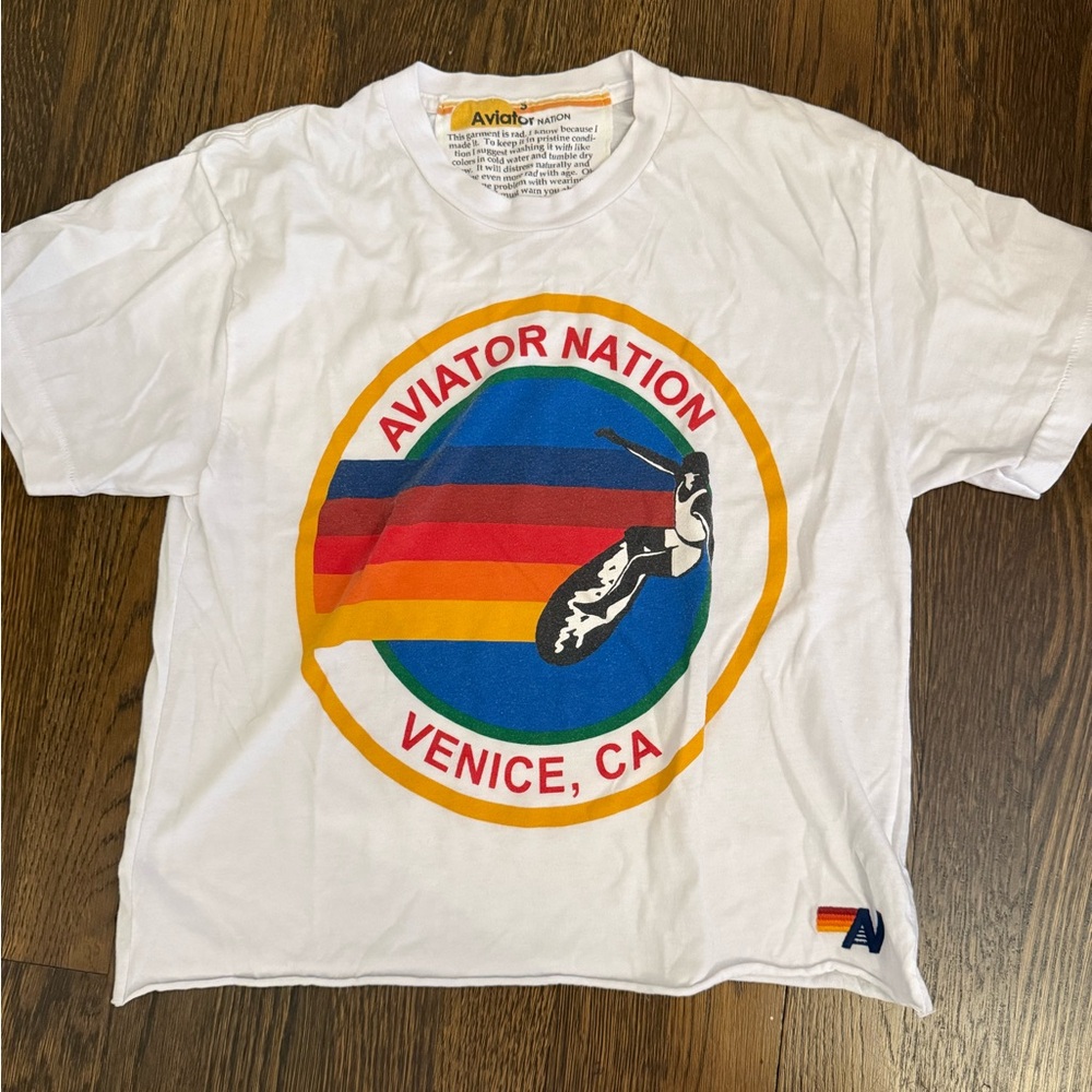 Aviator Nation White and Red Short Sleeve Tee